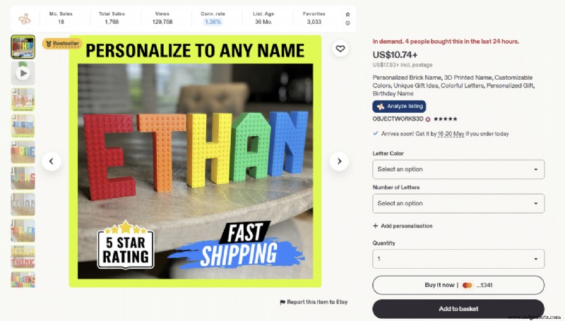 Como Um Vendedor da Etsy Ganha $40+ de Lucro Por Pedido Com Letras de Nome Impressas em 3D